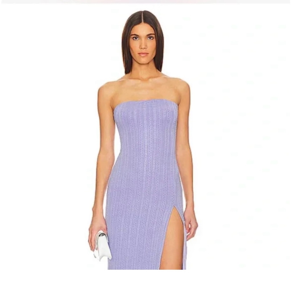 More to Come “Jayne” strapless midi Dress